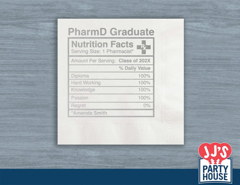 Pharmacy School Nutrition Facts Graduation Napkins - JJ's Party House: Custom Party Favors, Napkins & Cups