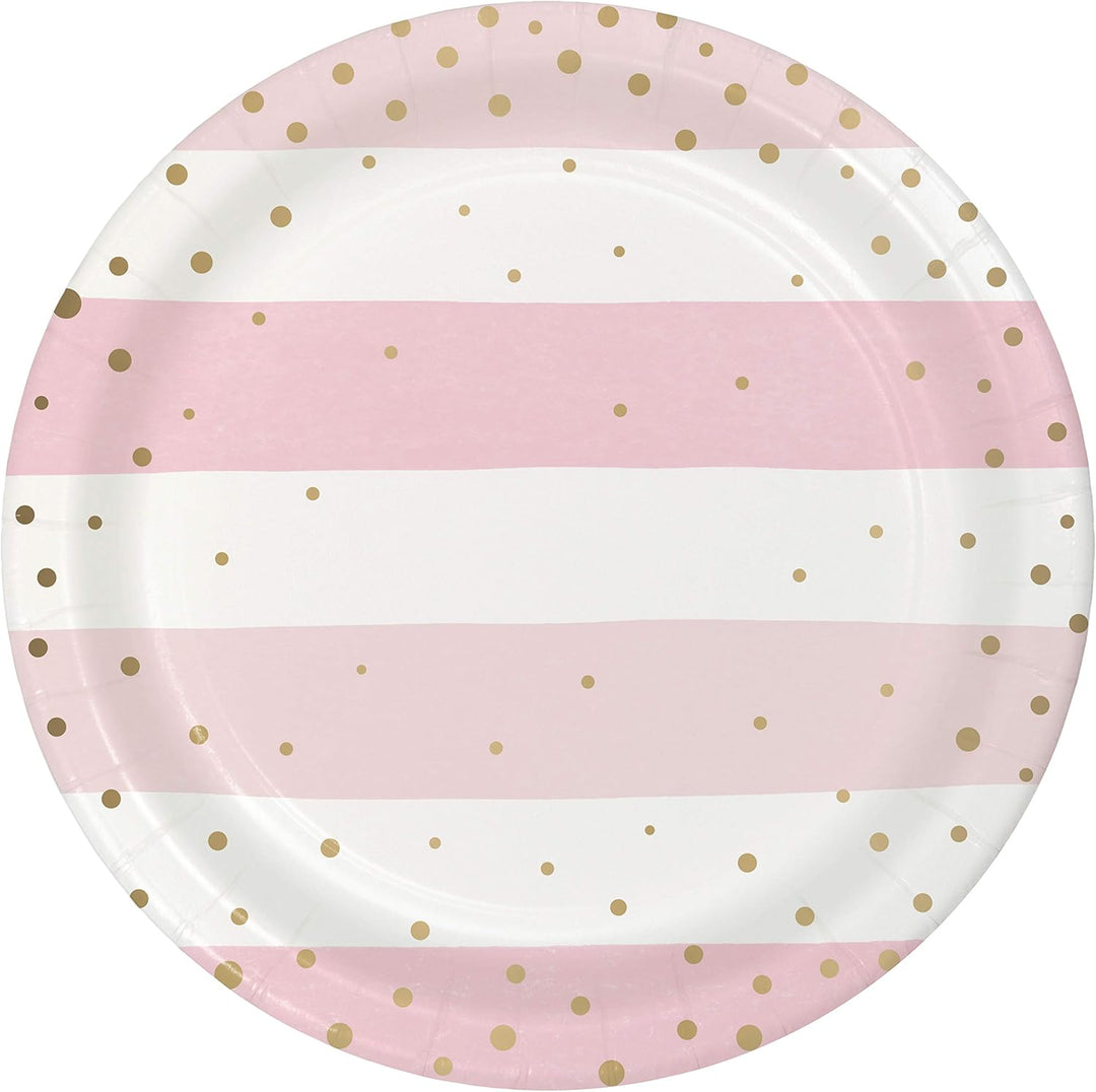 Pink and Gold 7" Dessert Plates 8ct - JJ's Party House McAllen, TX