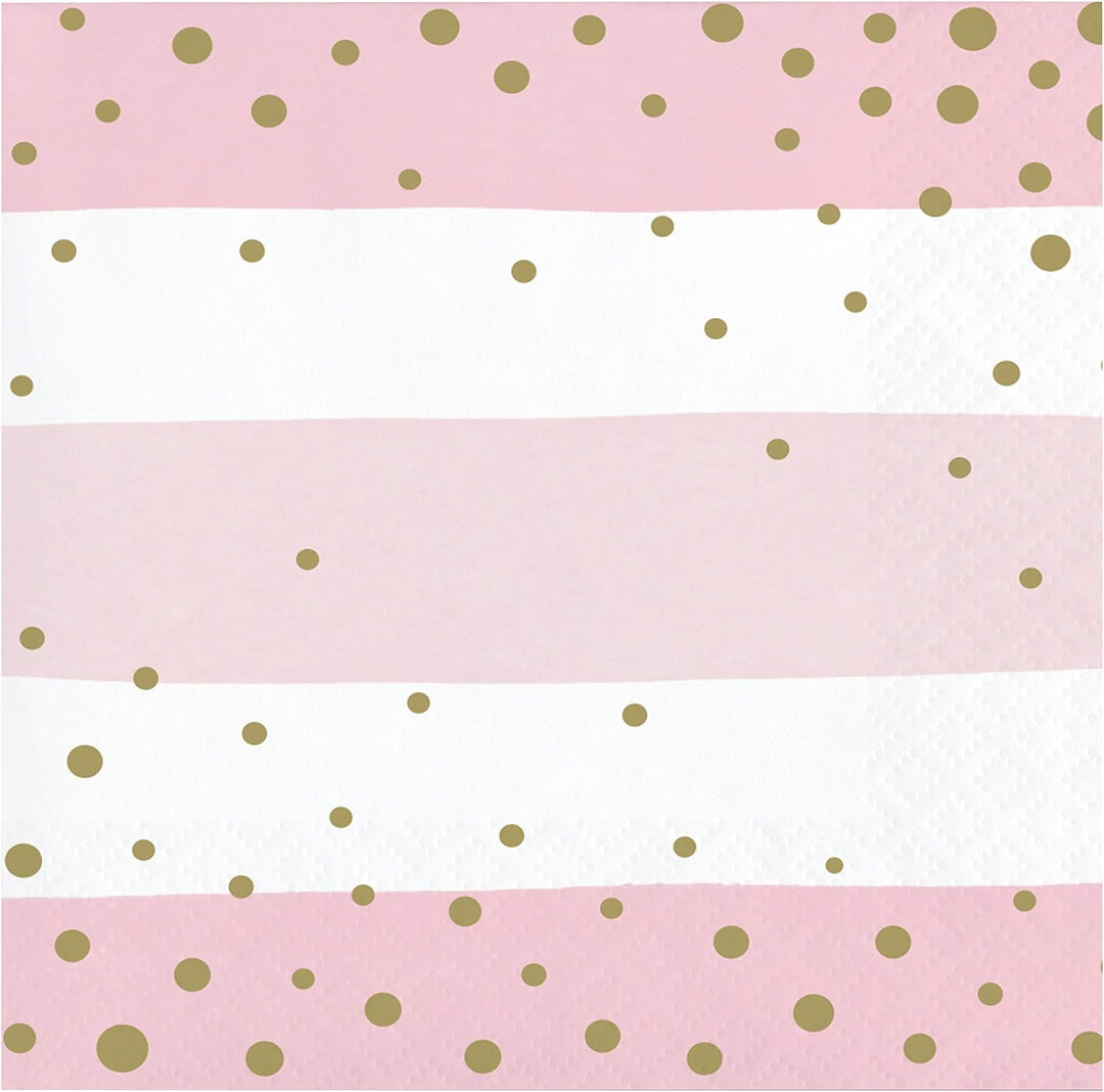 Pink and Gold Celebrations Beverage Napkins 16ct - JJ's Party House McAllen, TX