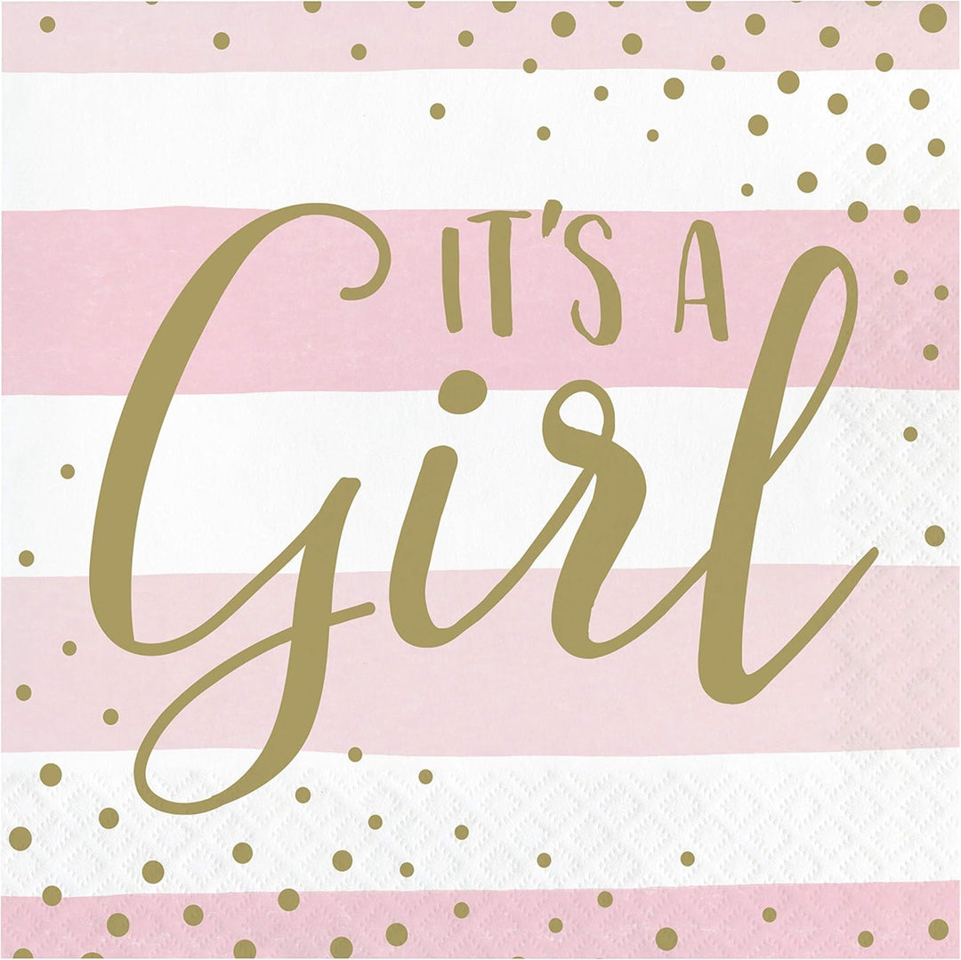 Pink and Gold It's a Girl Luncheon Napkins 16ct - JJ's Party House McAllen, TX