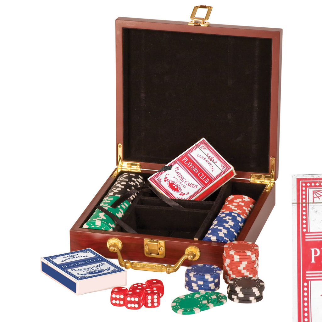 Poker Game Chip Set (100 Chips) - Rosewood Finish - JJ's Party House McAllen, TX