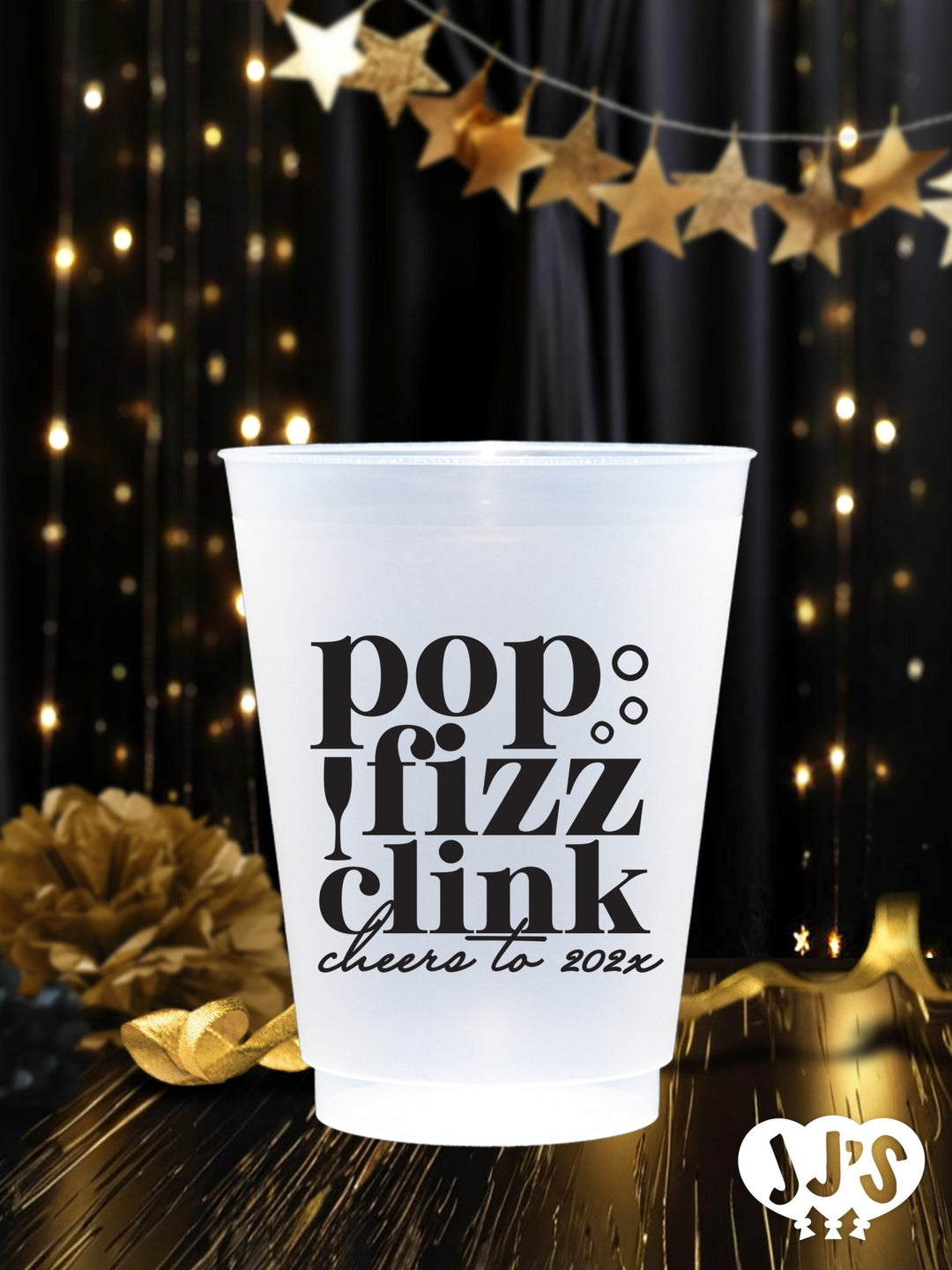 Pop Fizz Clink Cheers to the New Year Plastic Custom Frosted Cups - JJ's Party House: Birthday, Balloons & Custom Party Favors