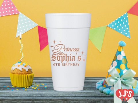 Pretty Princess Birthday Theme Custom Foam Cups - JJ's Party House: Custom Party Favors, Napkins & Cups