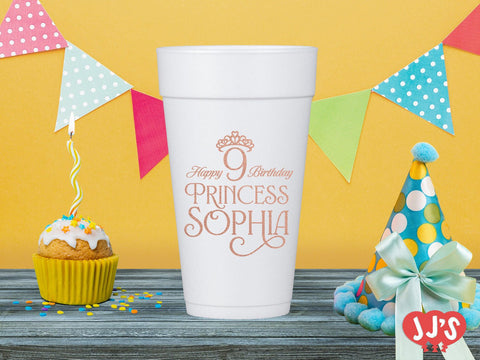 Princesses and Tiaras Birthday Custom Foam Cups - JJ's Party House: Custom Party Favors, Napkins & Cups