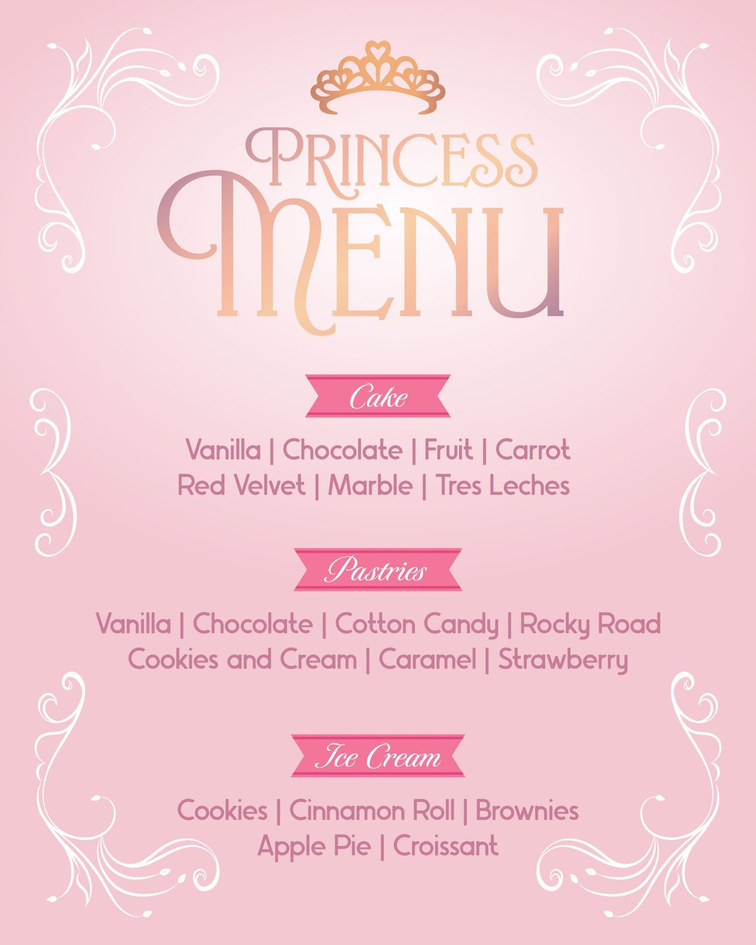 Princesses and Tiaras Birthday Dessert Table Sign - JJ's Party House: Custom Party Favors, Napkins & Cups