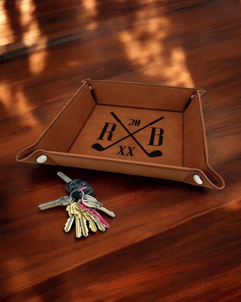 Golf Two Letter Monogram Design Personalized Leatherette Valet Tray 6