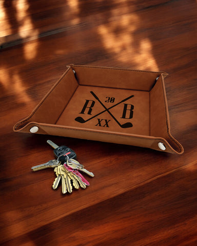 Golf Two Letter Monogram Design Personalized Leatherette Valet Tray 6