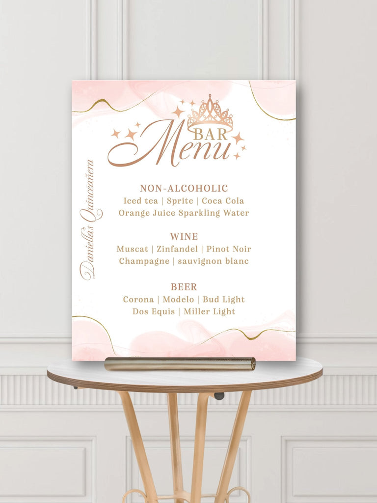 Quinceanera Bar Sign: Quinceanera Princess Bar Menu Sign - JJ's Party House: Custom Party Favors, Napkins & Cups