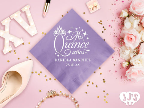 Quinceanera Napkins: Mis Quince Anos Custom Birthday Napkins - JJ's Party House: Custom Party Favors, Napkins & Cups