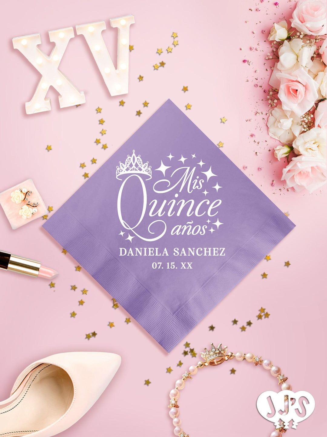 Quinceanera Napkins: Mis Quince Anos Custom Birthday Napkins - JJ's Party House: Custom Party Favors, Napkins & Cups