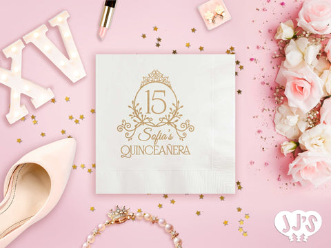 Quinceanera Napkins: Mis XV Anos Custom Birthday Napkins - JJ's Party House: Custom Party Favors, Napkins & Cups