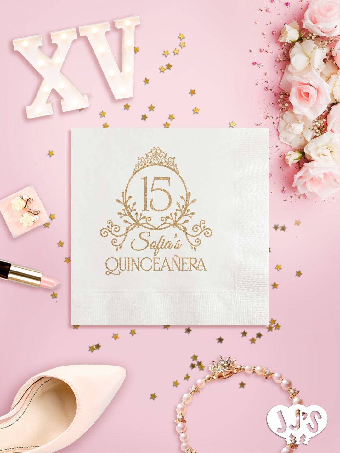 Quinceanera Napkins: Mis XV Anos Custom Birthday Napkins - JJ's Party House: Custom Party Favors, Napkins & Cups