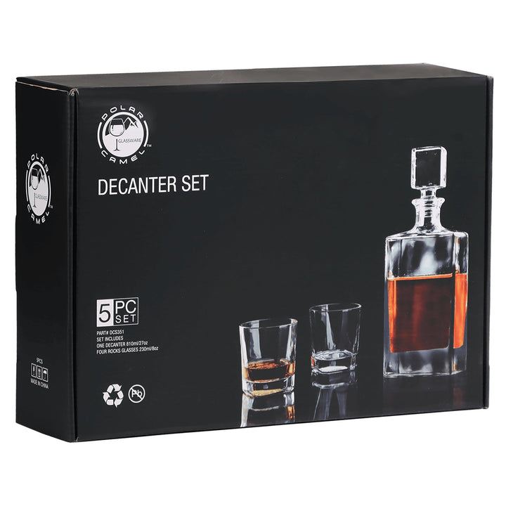 Rectangle Glass Decanter Set w/ Four Glasses - JJ's Party House: Custom Party Favors, Napkins & Cups