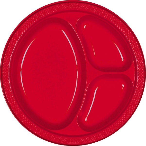 Red 10.25'' Divided Plates 20ct - JJ's Party House: Custom Party Favors, Napkins & Cups