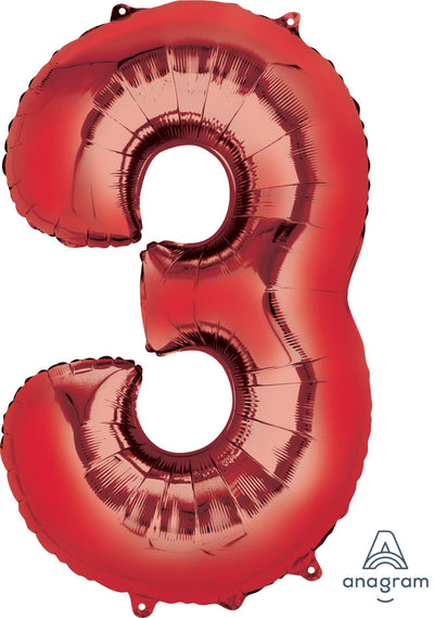 Red 3 Number Balloon 34'' - JJ's Party House: Custom Party Favors, Napkins & Cups