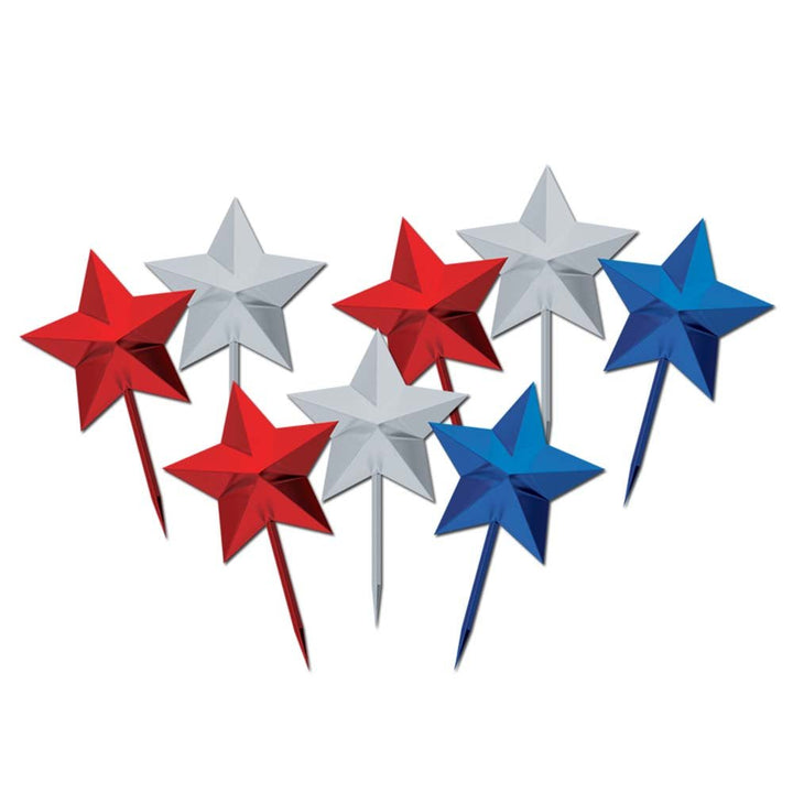 Red, Silver & Blue Star Picks 8ct - JJ's Party House: Birthday, Balloons & Custom Party Favors