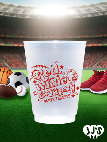 Red, White and Tipsy Custom Tailgate Party Frosted Cups - JJ's Party House