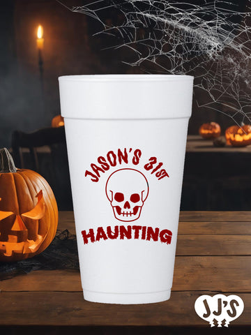 Haunted Birthday Halloween Personalized Styrofoam Cups