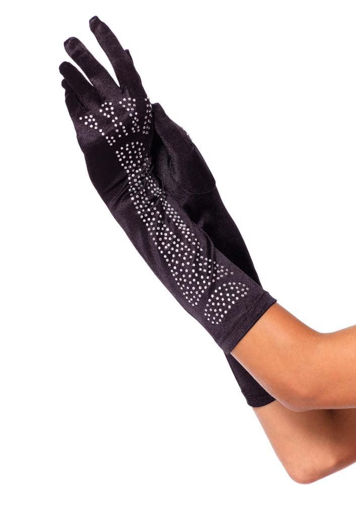 Rhinestone Bone Elbow Gloves