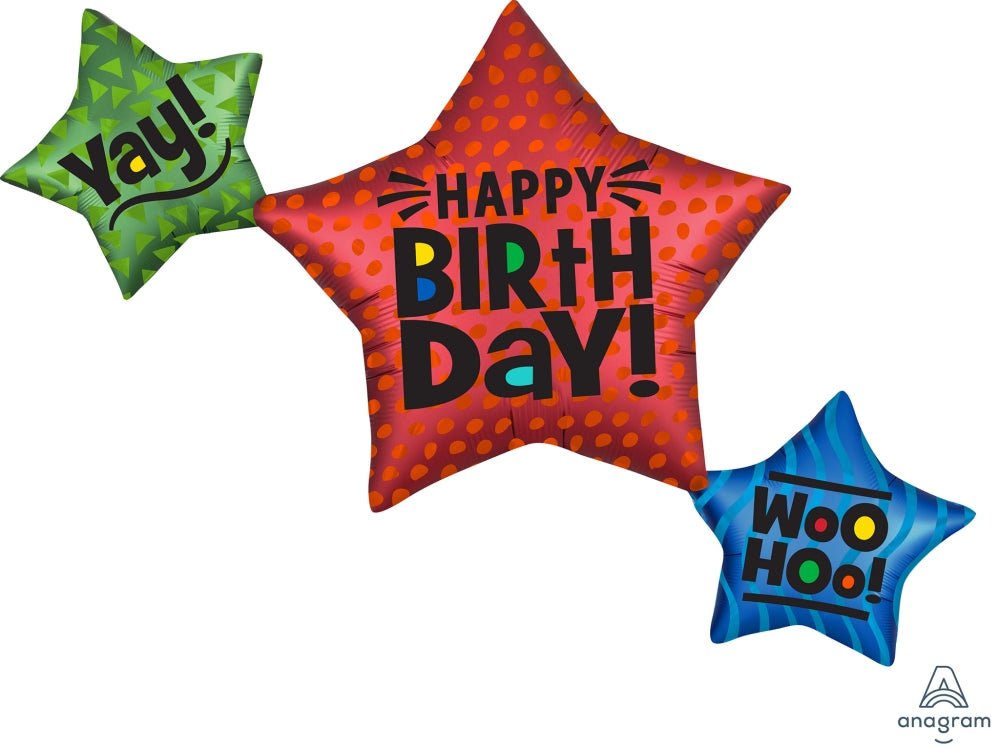 Satin Star Birthday Jumbo BLN - JJ's Party House: Custom Party Favors, Napkins & Cups