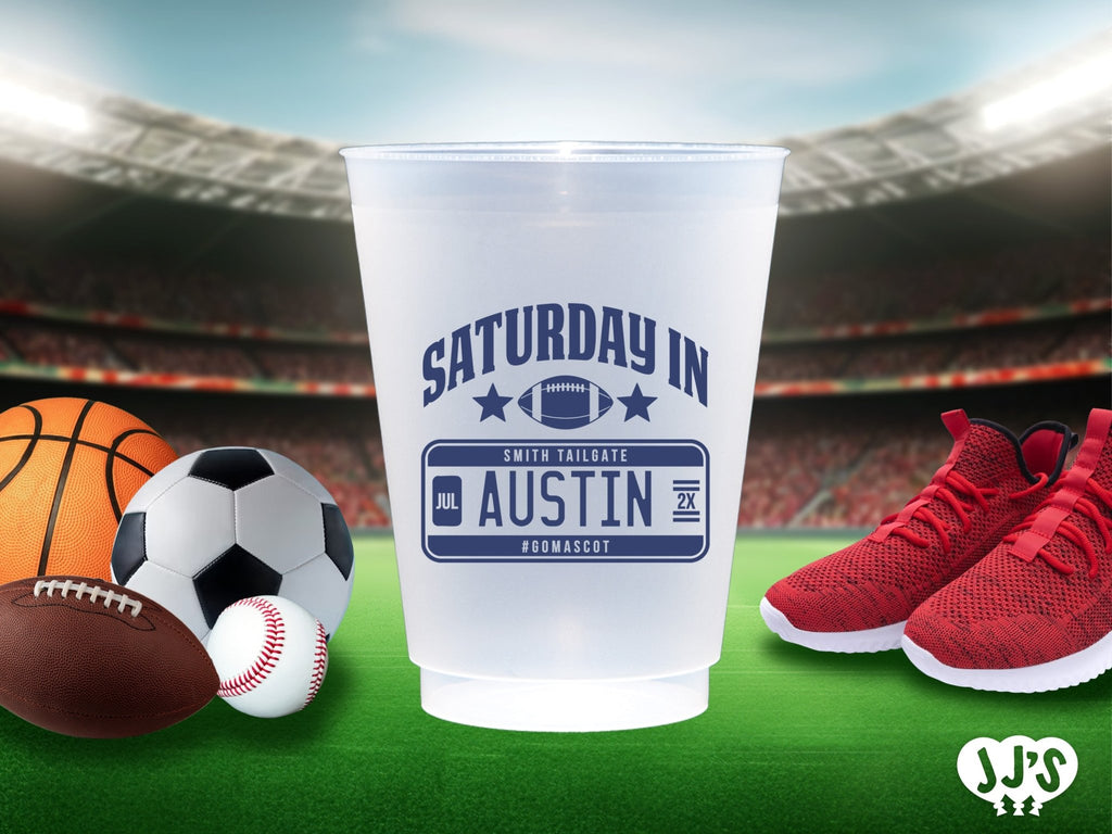 Saturday's In Austin Custom Tailgate Party Frosted Cups - JJ's Party House