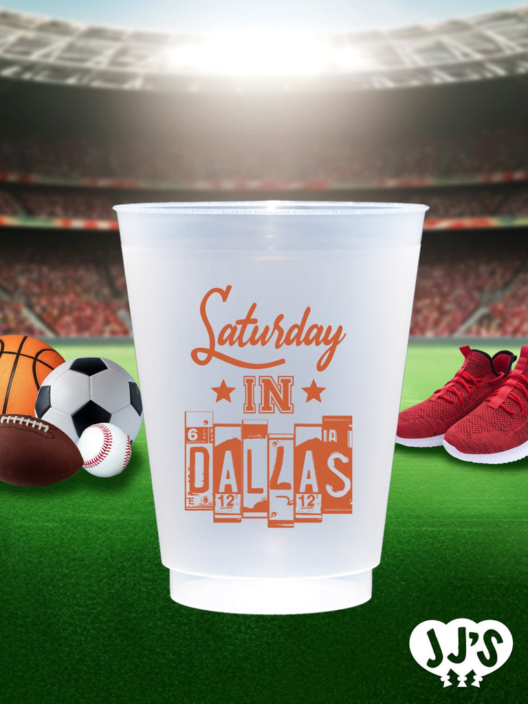 Saturday's In Dallas Custom Tailgate Party Frosted Cups - JJ's Party House