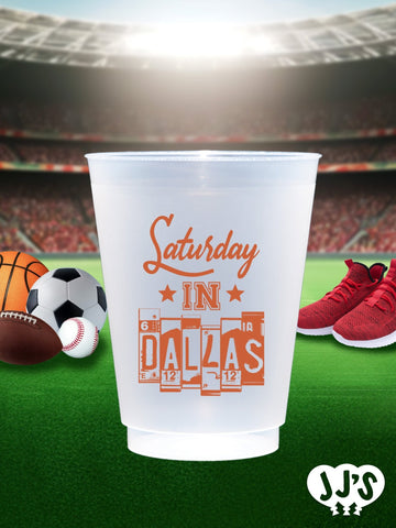 Saturday's In Dallas Custom Tailgate Party Frosted Cups - JJ's Party House