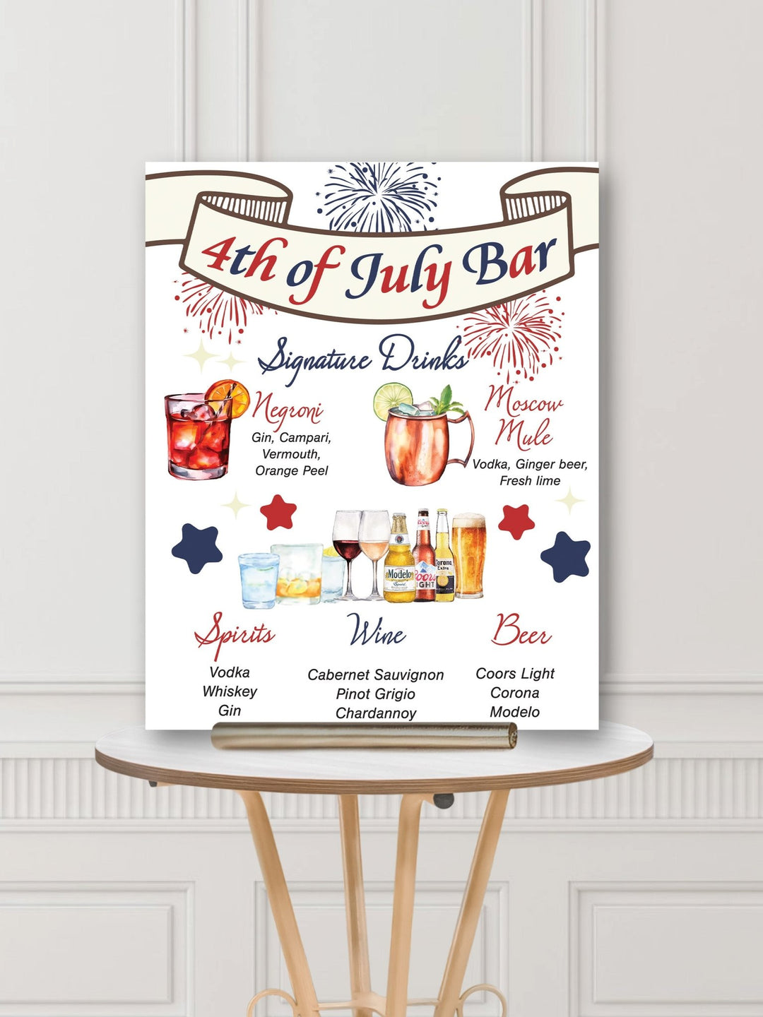 Signature Drinks Sign: 4th of July Bar Menu - JJ's Party House: Custom Party Favors, Napkins & Cups