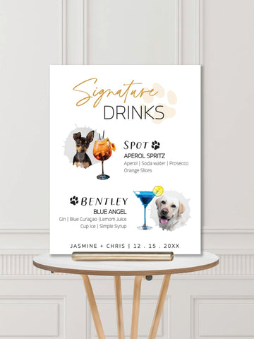 Signature Drinks with 2 Dogs Wedding Bar Sign - JJ's Party House: Custom Party Favors, Napkins & Cups