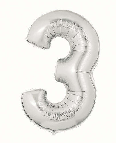 Silver Number 3 Balloon 34'' - JJ's Party House: Birthday, Balloons & Custom Party Favors