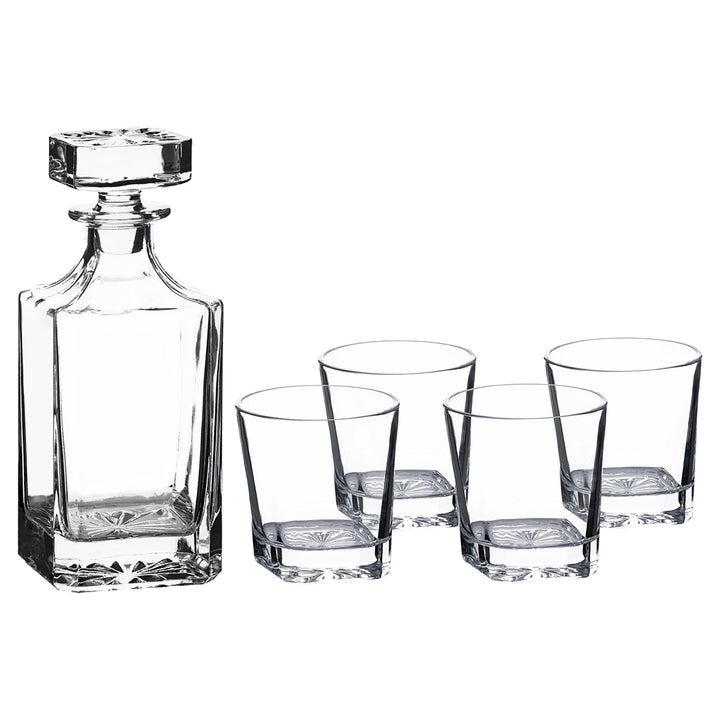 Square Glass Decanter Set w/ Four Glasses - JJ's Party House: Custom Party Favors, Napkins & Cups