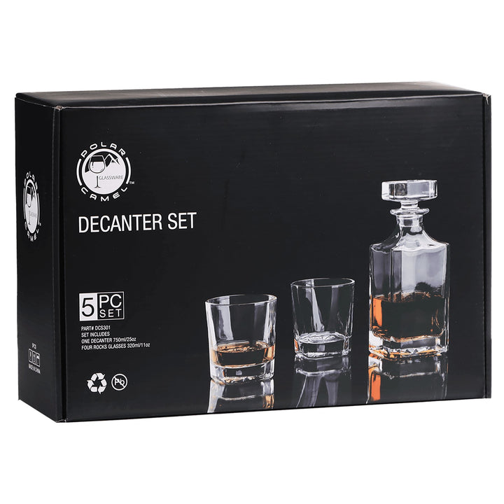 Square Glass Decanter Set w/ Four Glasses - JJ's Party House: Custom Party Favors, Napkins & Cups