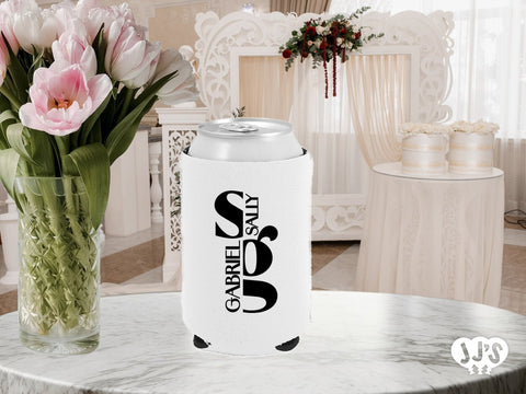 Stacked Wedding Monogram Wedding Can Coolers - JJ's Party House: Custom Party Favors, Napkins & Cups
