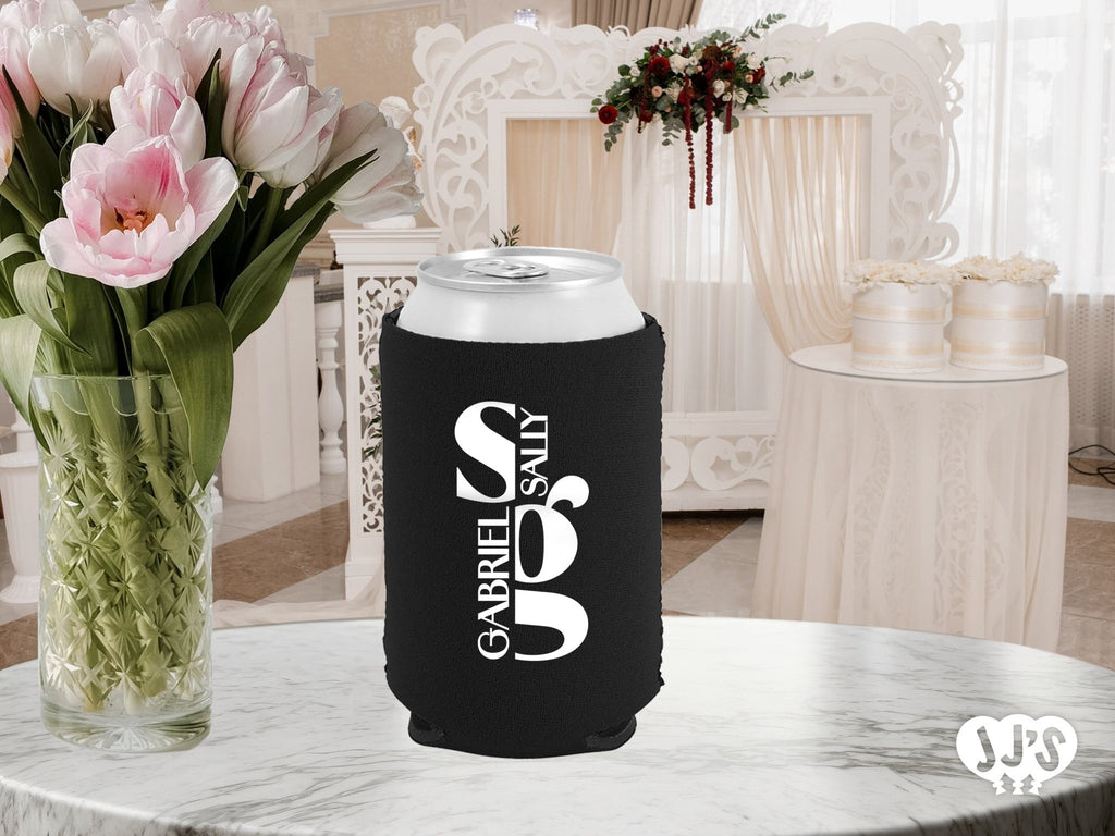 Stacked Wedding Monogram Wedding Can Coolers - JJ's Party House: Custom Party Favors, Napkins & Cups