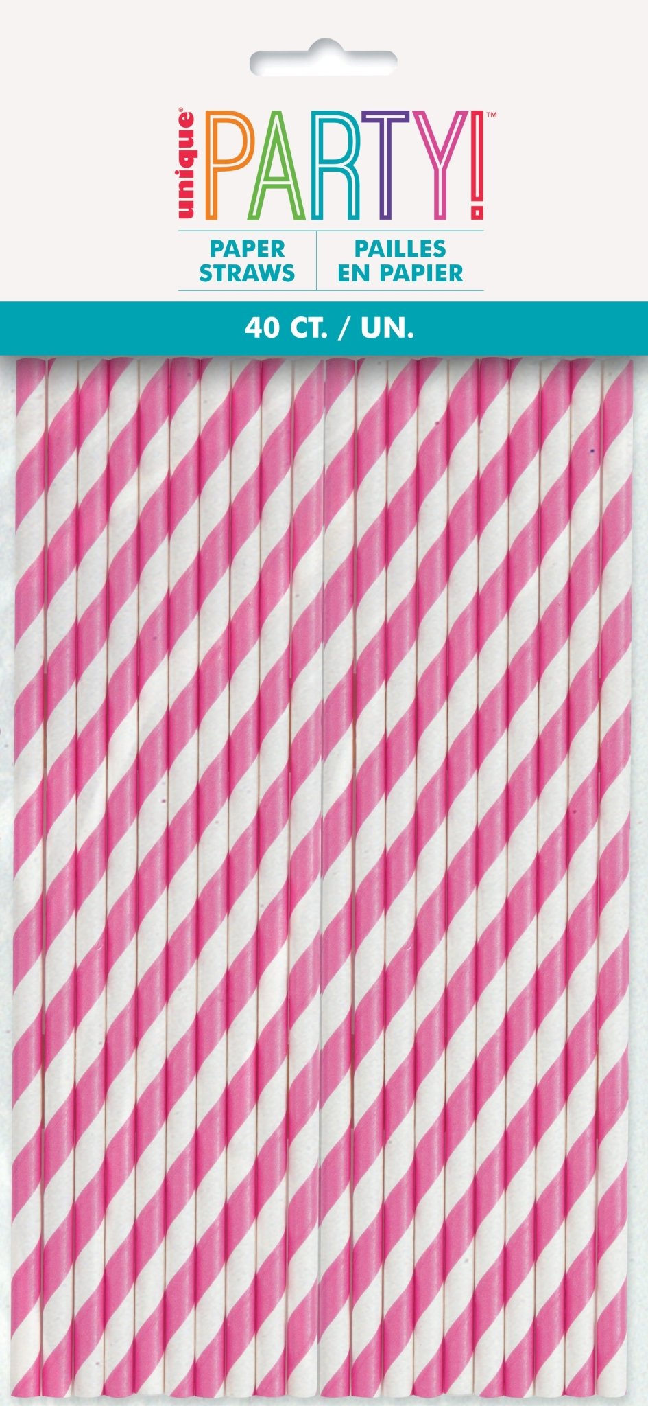 Striped Hot Pink Paper Straws, 40ct - JJ's Party House: Birthday, Balloons & Custom Party Favors