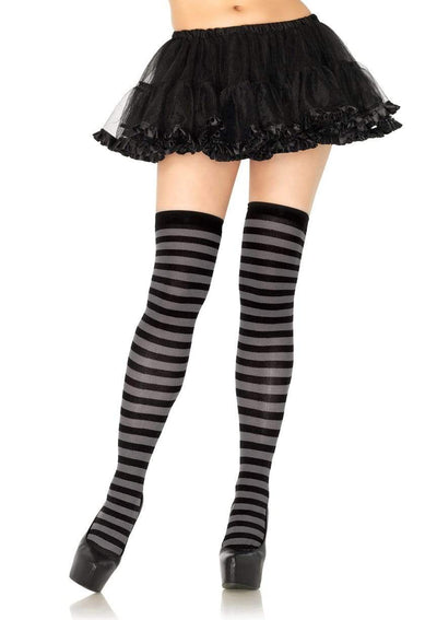 Striped Thigh High Stockings LEG-6005 BLACK/GREY O/S - JJ's Party House: Custom Party Favors, Napkins & Cups