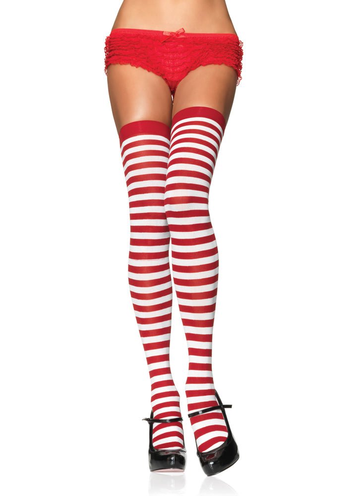 Striped Thigh High Stockings LEG - 6005 BLACK/GREY O/S - JJ's Party House: Birthday, Balloons & Custom Party Favors