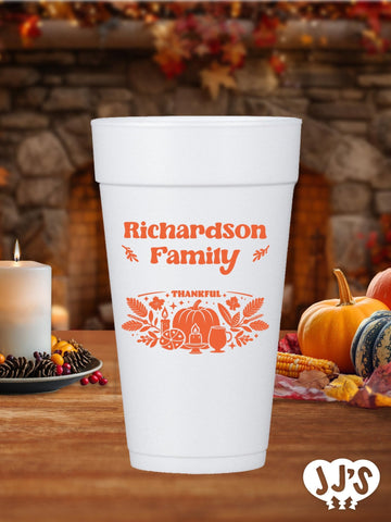 Thankful Family Thanksgiving Custom Foam Cups - JJ's Party House: Birthday, Balloons & Custom Party Favors