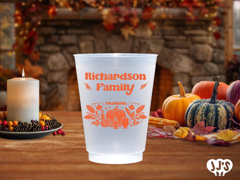 Thankful Family Thanksgiving Custom Frosted Cups - JJ's Party House: Birthday, Balloons & Custom Party Favors