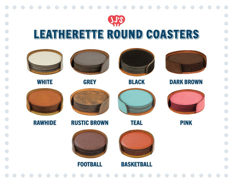 The David Personalized Round Leather Coaster Set 6pc - JJ's Party House: Birthday, Balloons & Custom Party Favors