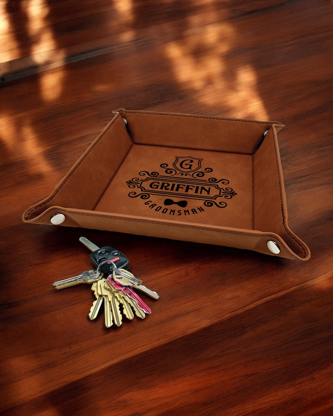 The Griffin 2 Design Personalized Leatherette Valet Tray 6" x 6" - JJ's Party House: Birthday, Balloons & Custom Party Favors