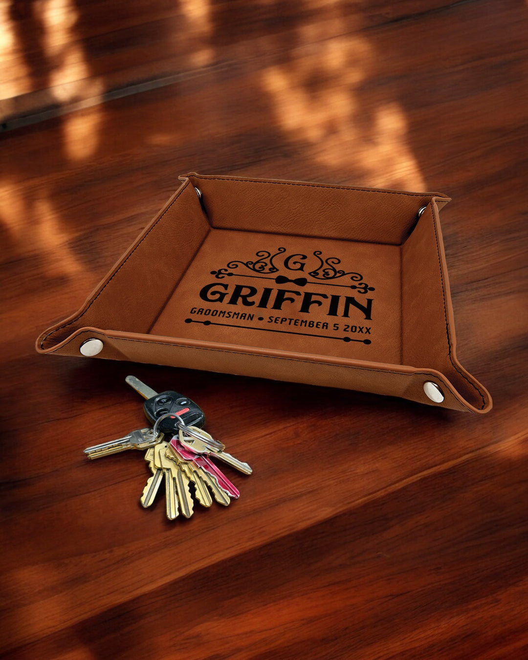 The Griffin Design Personalized Leatherette Valet Tray 6" x 6" - JJ's Party House: Birthday, Balloons & Custom Party Favors