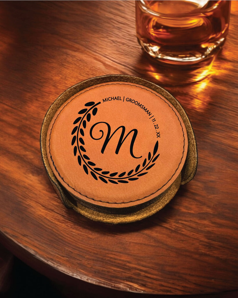 The Monogram Personalized Round Leather Coaster Set 6pc - JJ's Party House: Birthday, Balloons & Custom Party Favors