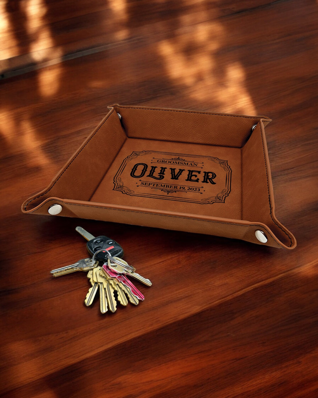 The Oliver Design Personalized Leatherette Valet Tray 6" x 6" - JJ's Party House: Birthday, Balloons & Custom Party Favors