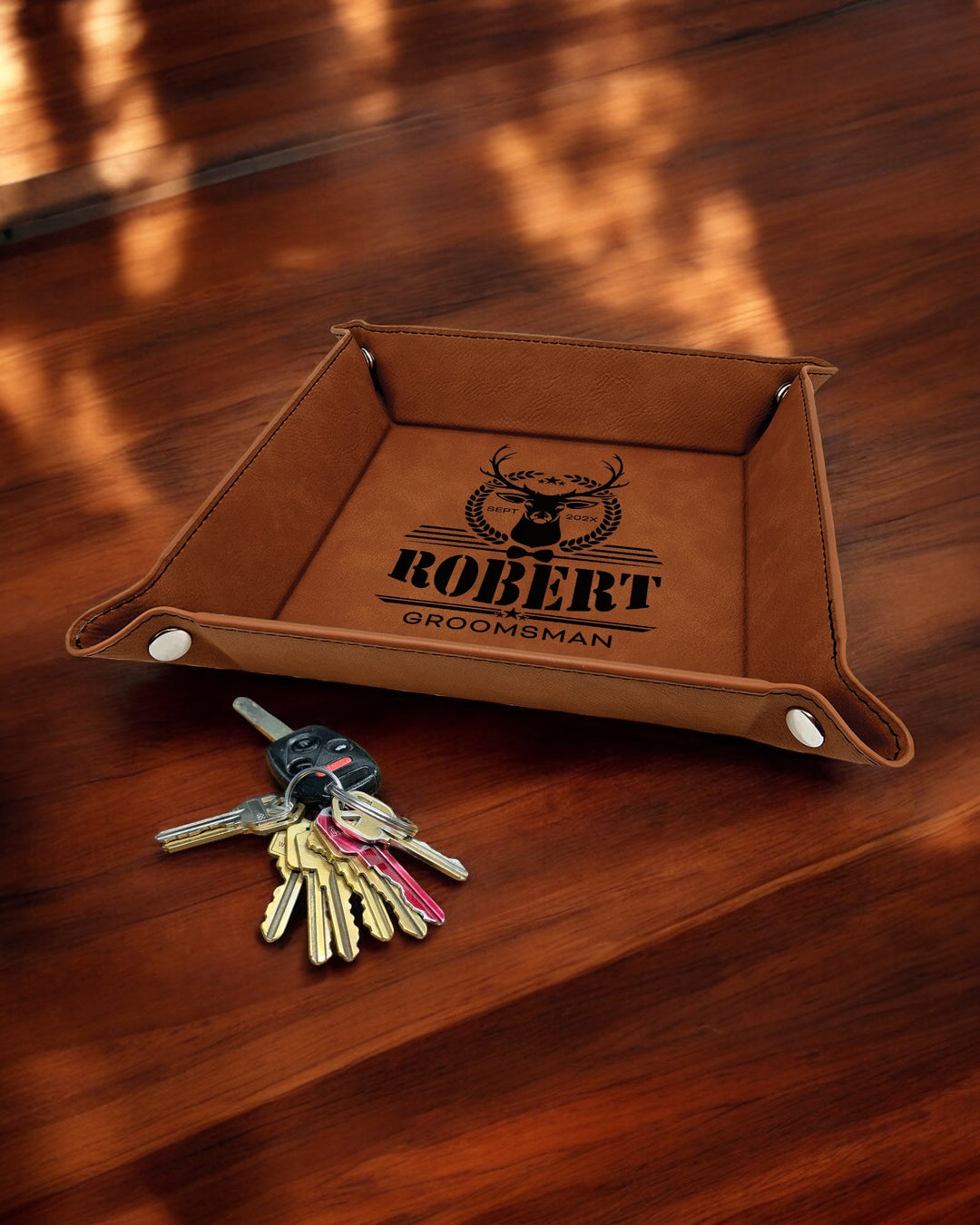 The Robert Design Personalized Leatherette Valet Tray 6" x 6" - JJ's Party House: Birthday, Balloons & Custom Party Favors