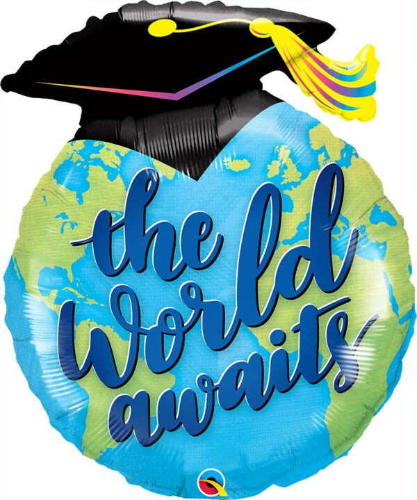 The World Awaits Grad Jumbo Mylar Balloon 36" - JJ's Party House McAllen, TX