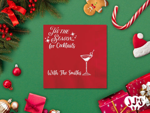 Tis the Season For Cocktails Christmas Custom Napkins - JJ's Party House: Birthday, Balloons & Custom Party Favors