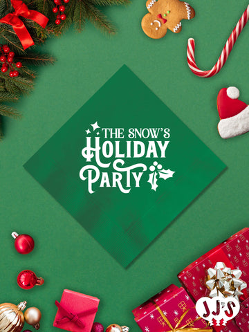 A close-up of personalized Christmas napkins with custom text, showing the festive designs and high-quality material.