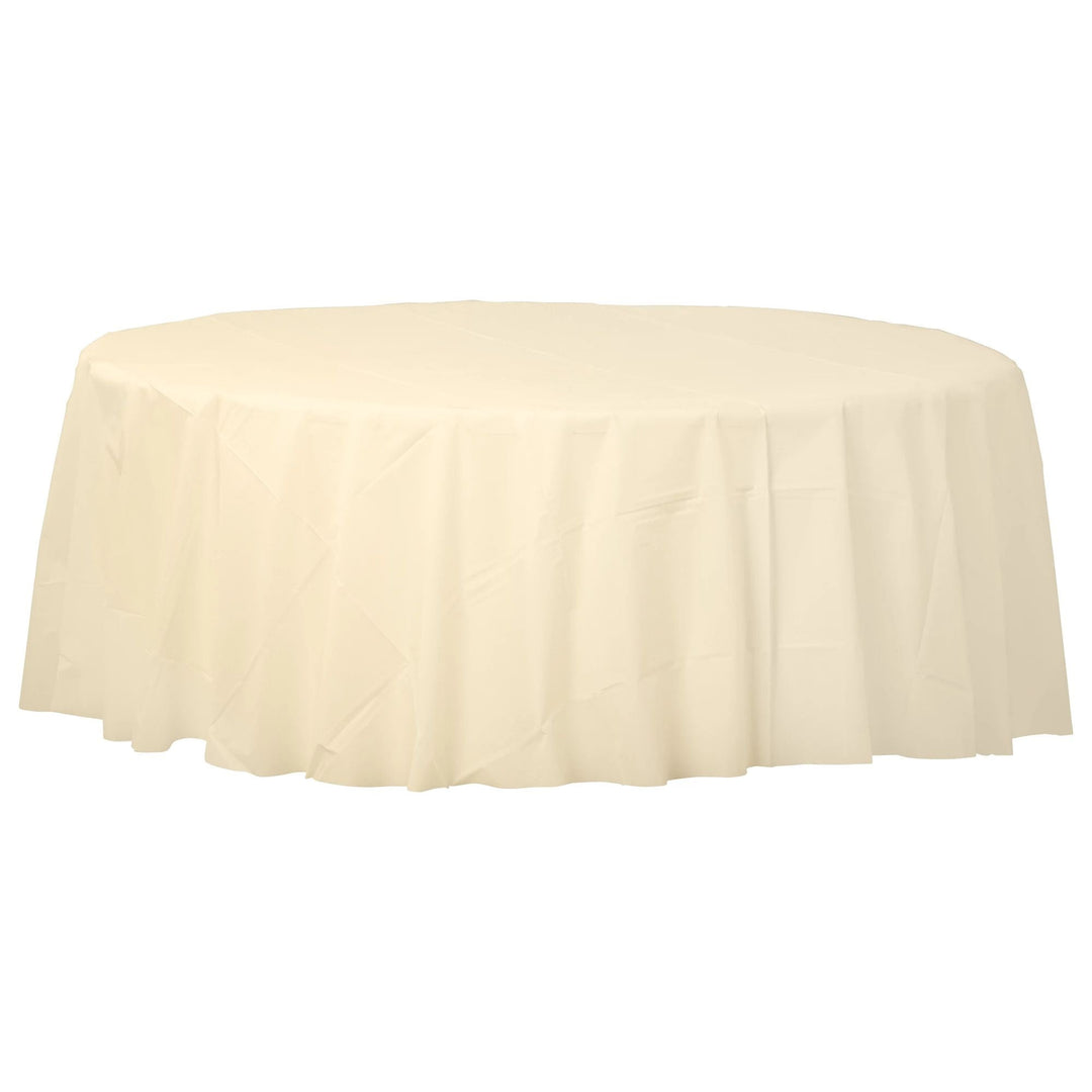 Vanilla / Ivory 84" Round Plastic Table Cover - JJ's Party House: Birthday, Balloons & Custom Party Favors