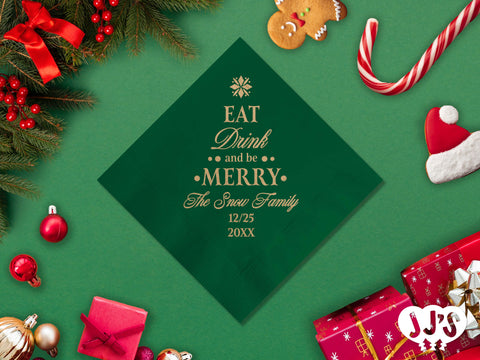 A custom Christmas napkin featuring the message 